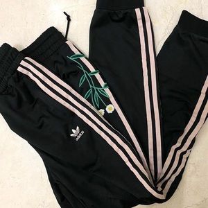 NWOT ADIDAS TRACK PANTS, black and light pink Size L